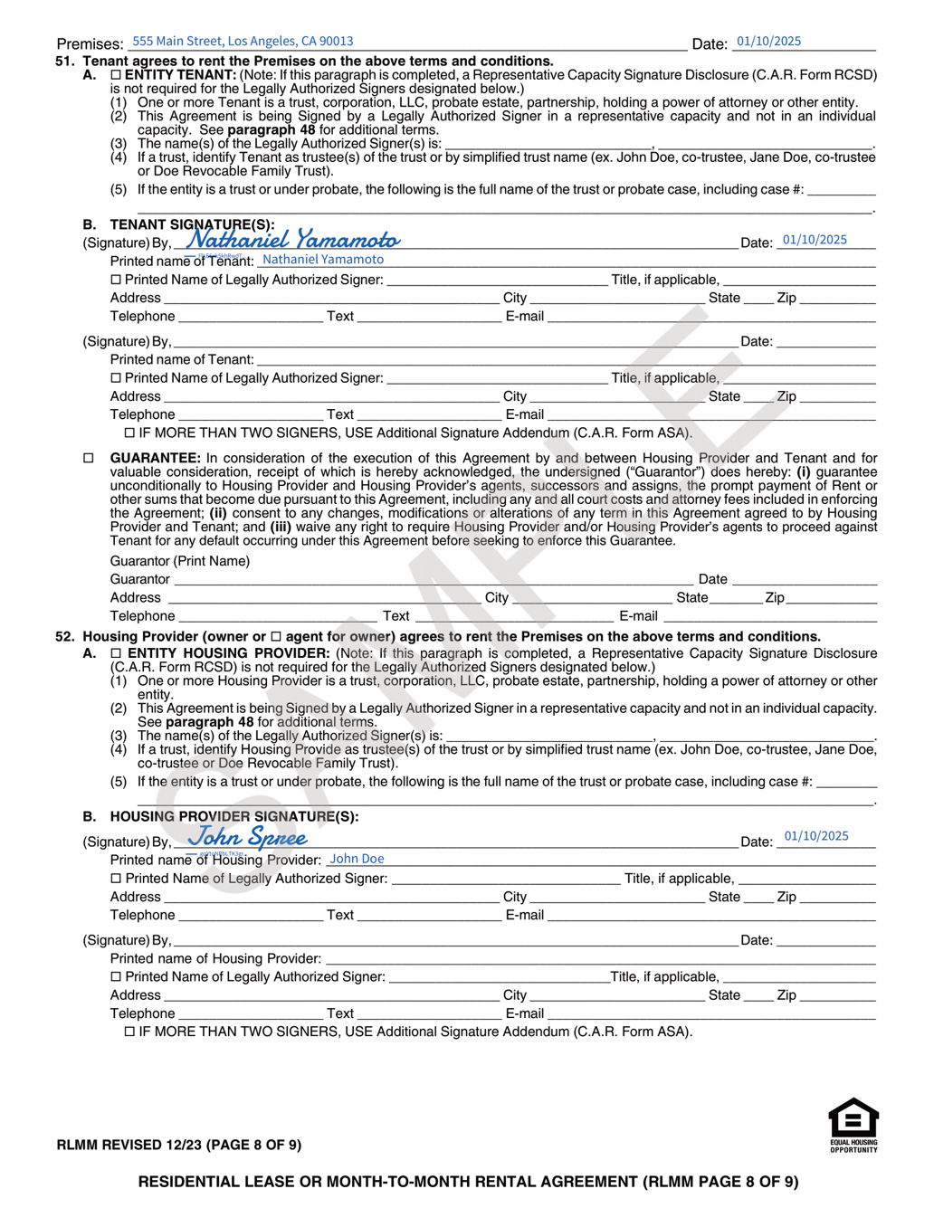 Sample C.A.R. lease agreement