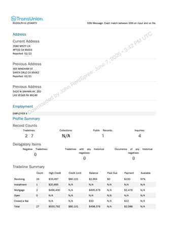 Tu Report How to read the credit report