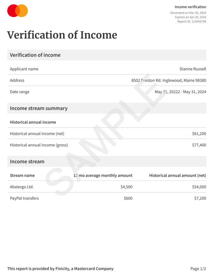 Sample Document: Income Verification Report