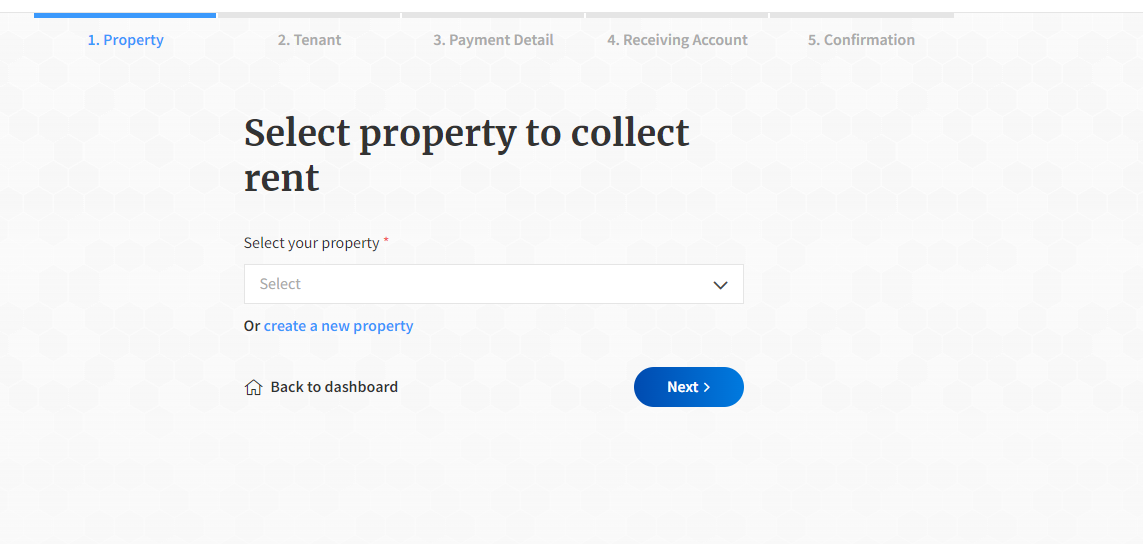 Connecting an LLC account for Rent Payment - Step 1 - Select the property.