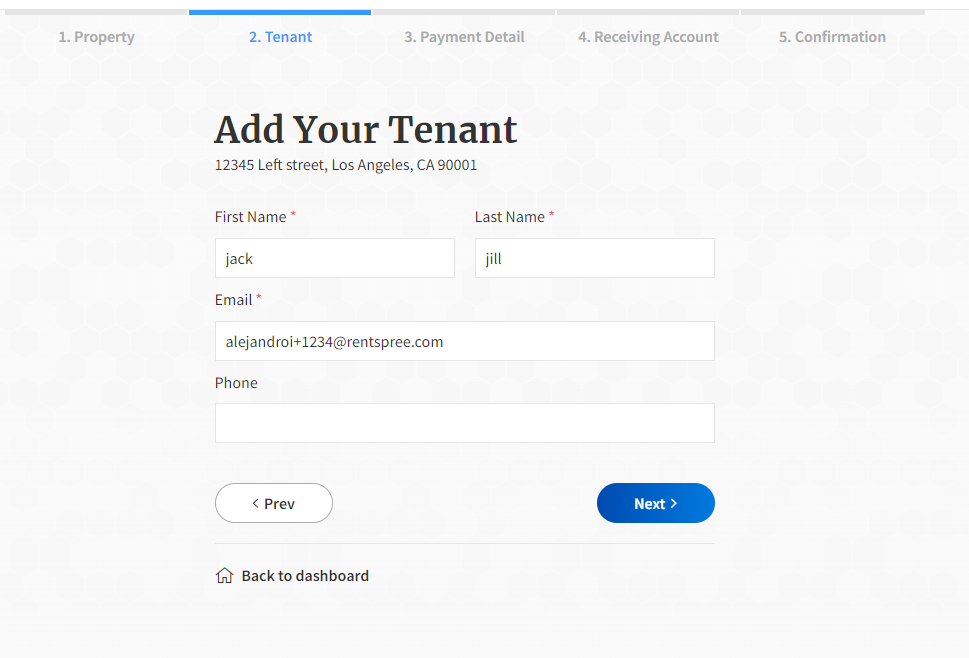 Connecting an LLC account for Rent Payment - Step 2 - Add your tenant.